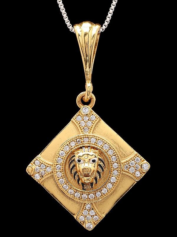 Exotic India Kite Shaped Brass Lion Pendant 