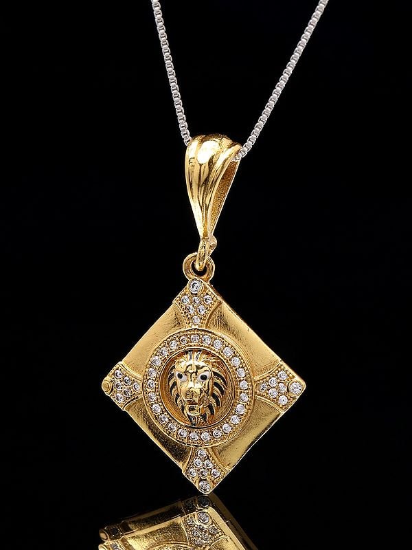 Exotic India Kite Shaped Brass Lion Pendant 