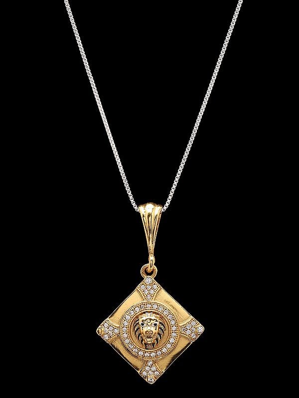 exotic india Kite Shaped Brass Lion Pendant 