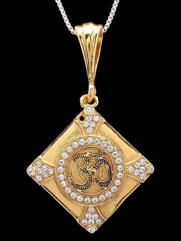 Exotic India Kite Shaped Brass Om Pendant 