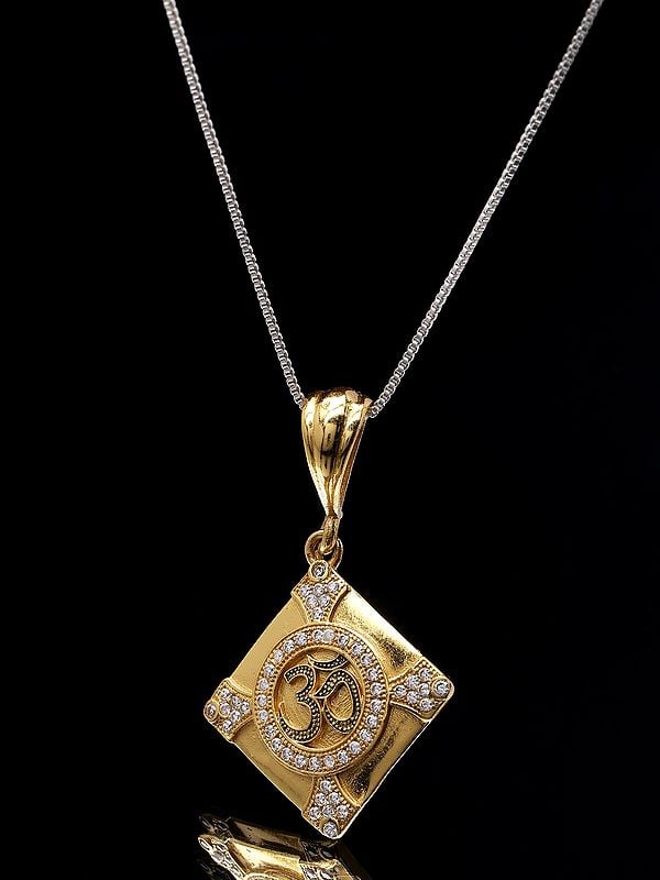 Exotic India Kite Shaped Brass Om Pendant 