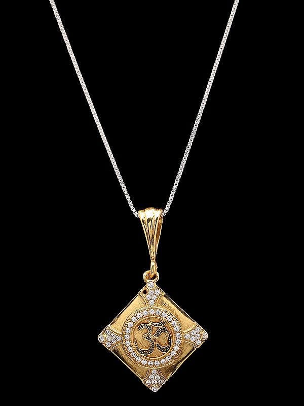 exotic india Kite Shaped Brass Om Pendant 