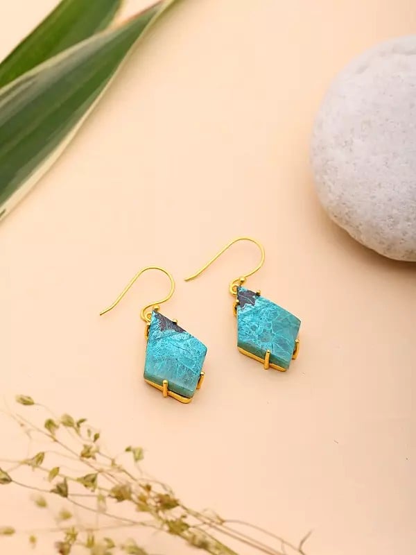Exotic India Kite Shaped Chrysocolla Earrings 