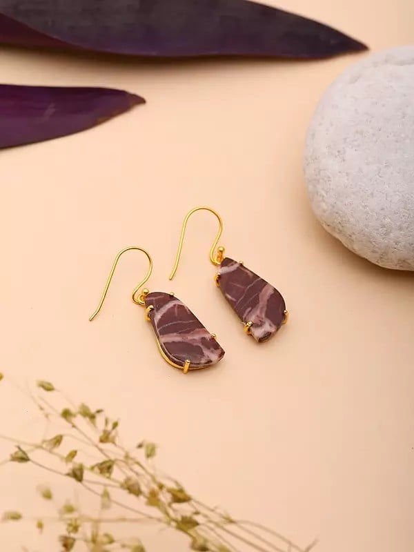 Exotic India Kona Jasper Gemstone Hook Earrings 