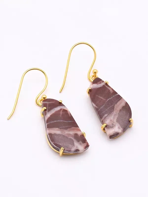 exotic india Kona Jasper Gemstone Hook Earrings 