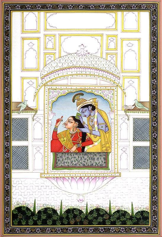 exotic india Krishna Combing Radha’s Hair 