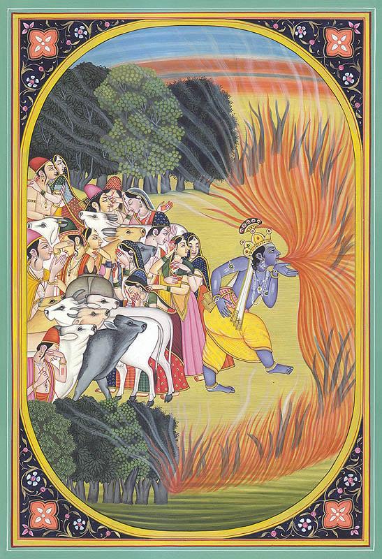 exotic india Krishna Consumes Forest Fire