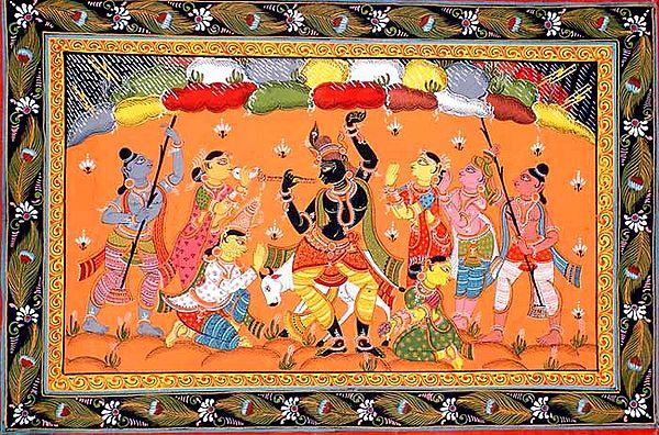 exotic india Krishna Lifts Mount Goverdhan