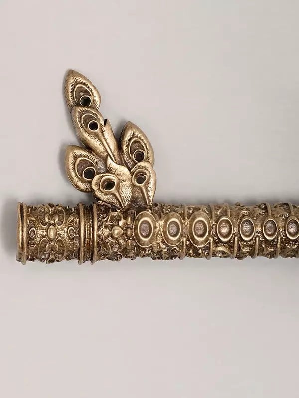 Exotic India Krishna's Flute Brass Brooch 