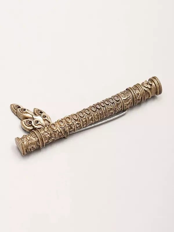 Exotic India Krishna's Flute Brass Brooch 