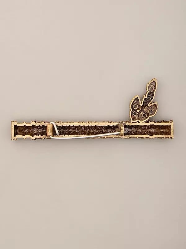 Exotic India Krishna's Flute Brass Brooch 