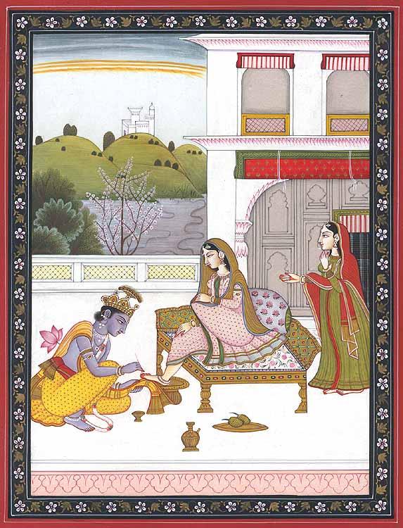 exotic india Krishna Tends to Radha's Feet