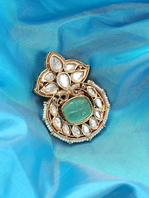 Exotic India Kundan Studded Brass Brooch
