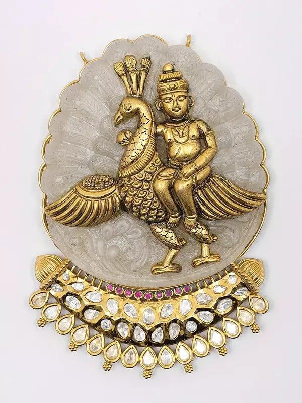 exotic india Kundan Studded Lord Kartikeya Pendant