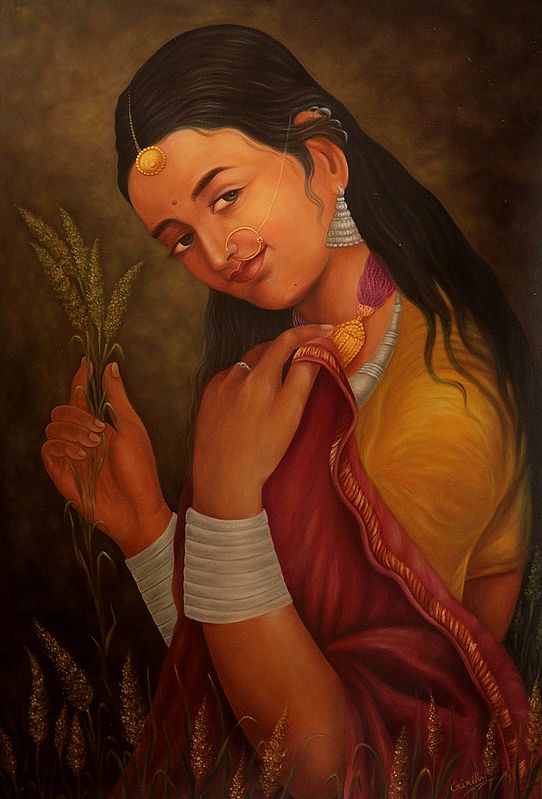 exotic india Lady with a Bunch of Sapling Plants 