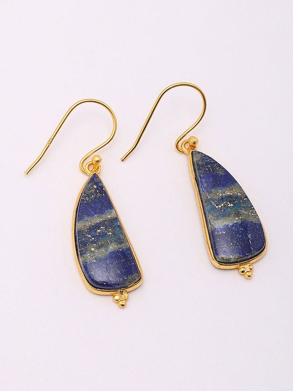 Exotic India Lapis Lazuli Gemstone Hook Earrings 