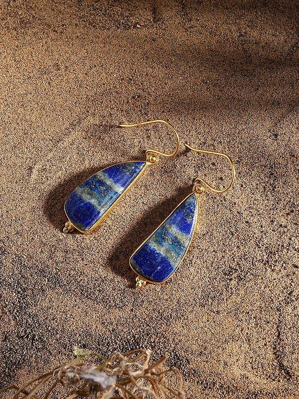 Exotic India Lapis Lazuli Gemstone Hook Earrings 