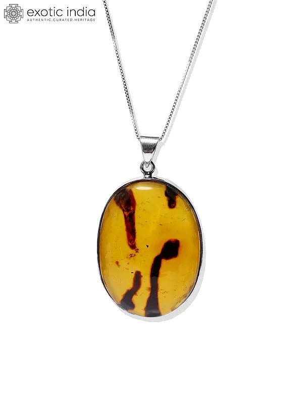 Exotic India Large Oval Shape Amber Pendant 