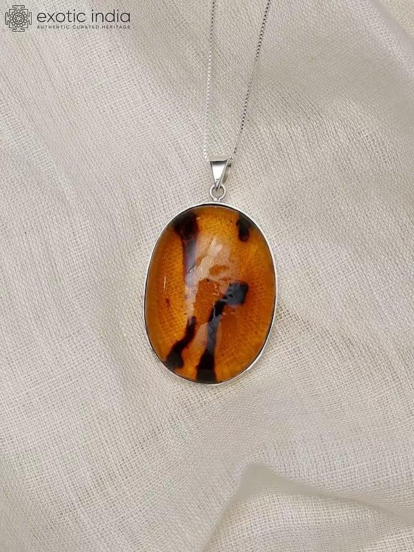 exotic india Large Oval Shape Amber Pendant 