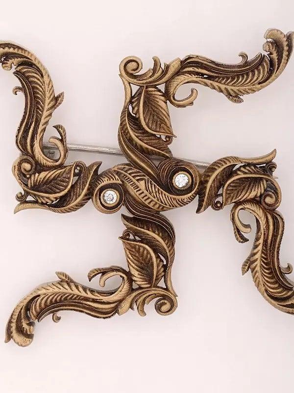 Exotic India Leaf Pattern Swastik Brooch 
