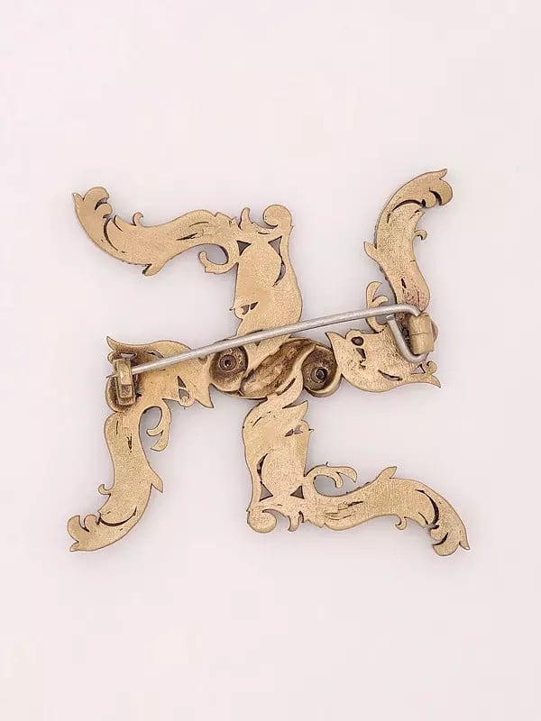 Exotic India Leaf Pattern Swastik Brooch 