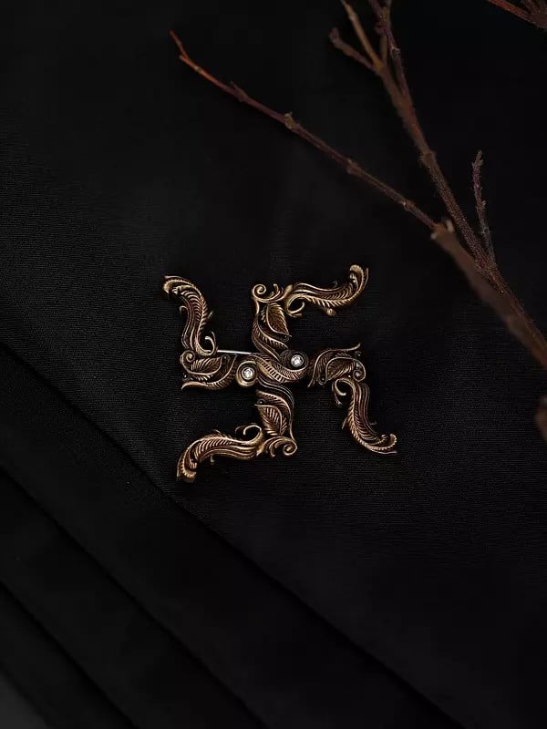 Exotic India Leaf Pattern Swastik Brooch 