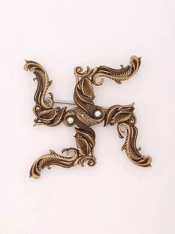 exotic india Leaf Pattern Swastik Brooch 