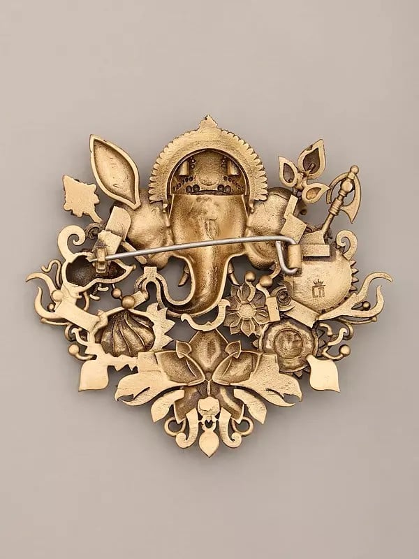Exotic India Lord Ganesha Brooch With Flowers 
