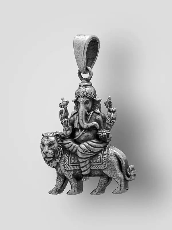 Exotic India Lord Ganesha Seated On Lion Pendant