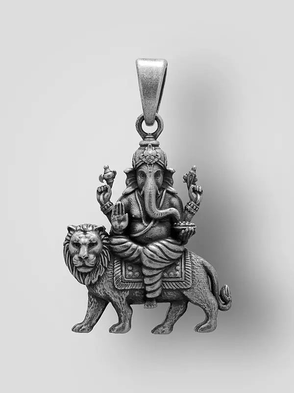 exotic india Lord Ganesha Seated on Lion Pendant 