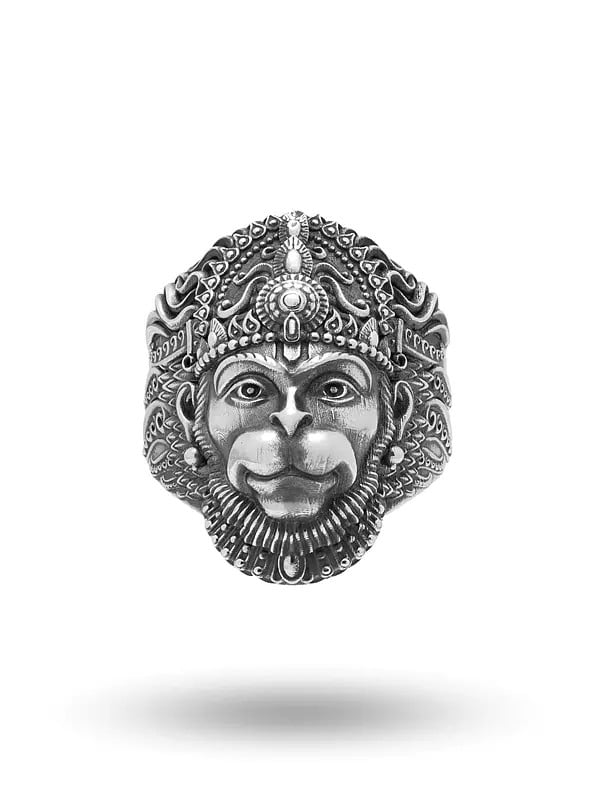 exotic india Lord Hanuman Antique Finish Ring 