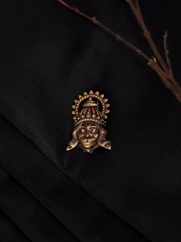 Exotic India Lord Hanuman Face Brass Brooch 