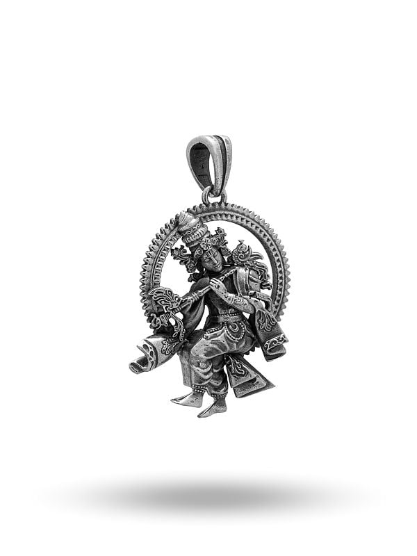 Exotic India Lord Krishna Playing Flute Pendant 
