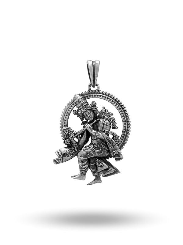 exotic india Lord Krishna Playing Flute Pendant 