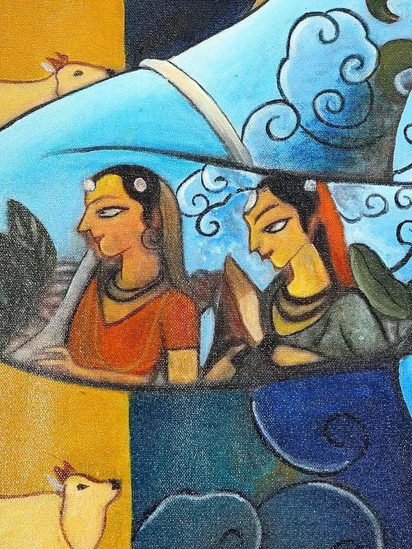 Exotic India Lord Krishna With Cow | Oil Painting 