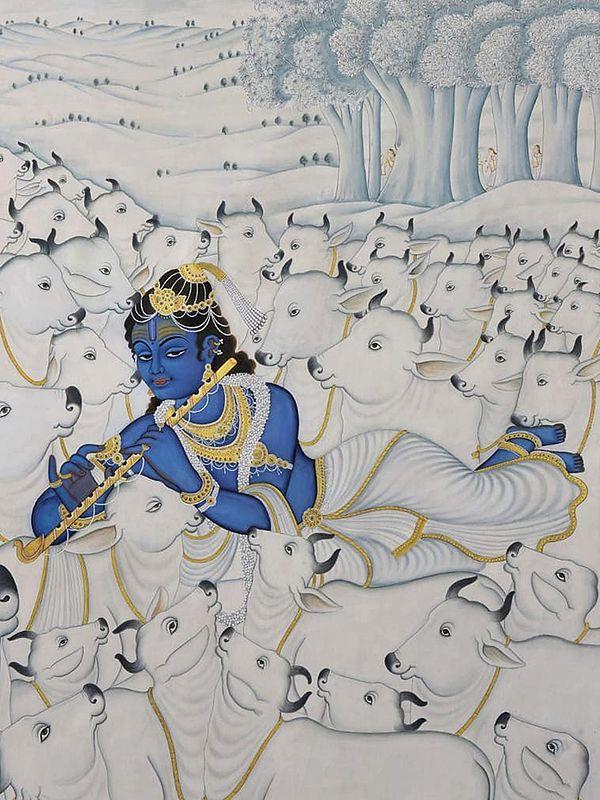 Exotic India Lord Krishna With Cows Pichwai Art 