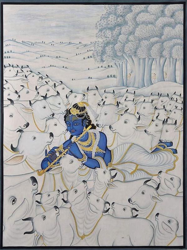 exotic india Lord Krishna with Cows Pichwai Art 