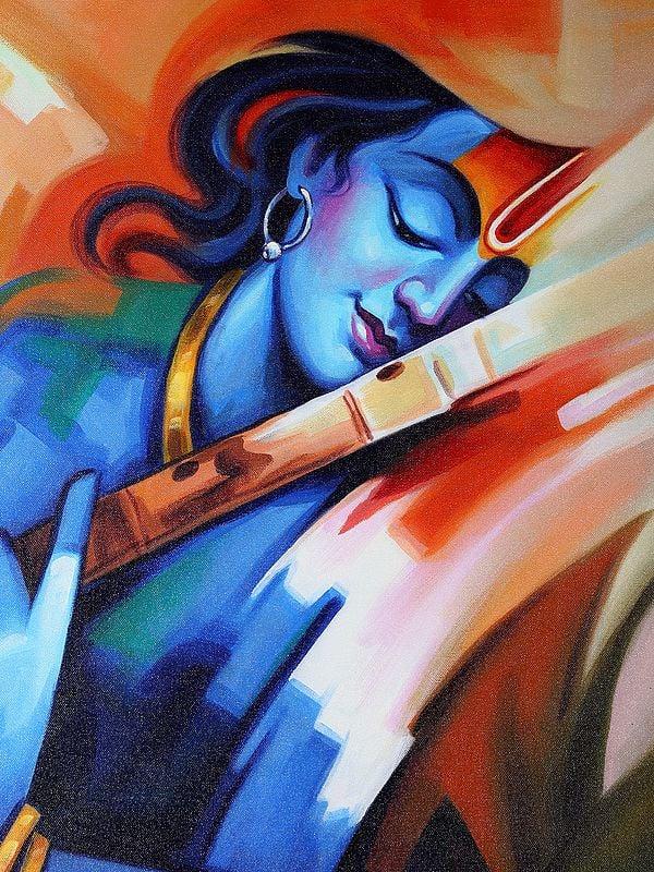 Exotic India Lord Krishna With Flute | Oil Painting