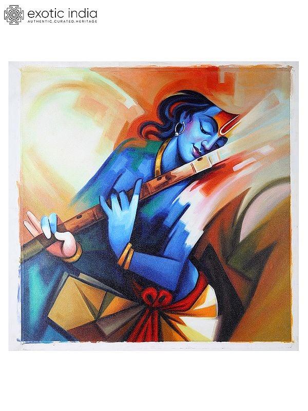 exotic india Lord Krishna with Flute | Oil Painting 