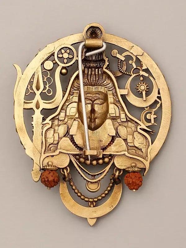 Exotic India Lord Shiva Carved Brass Brooch 