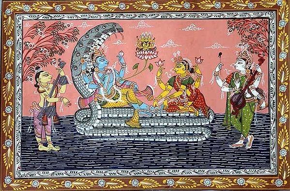 exotic india Lord Vishnu with Lakshmi on Sheshnag 