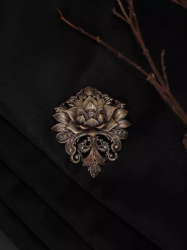 Exotic India Lotus Filigree Brass Brooch 