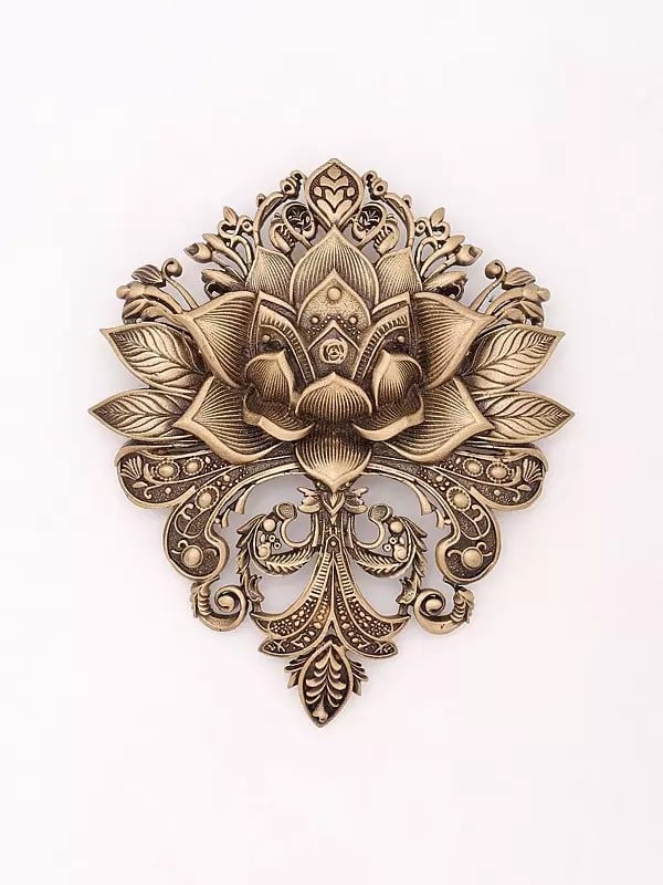 exotic india Lotus Filigree Brass Brooch 
