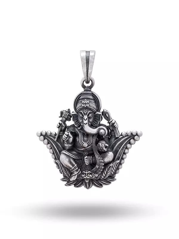 exotic india Lotus Ganesha Antique Finish Pendant 