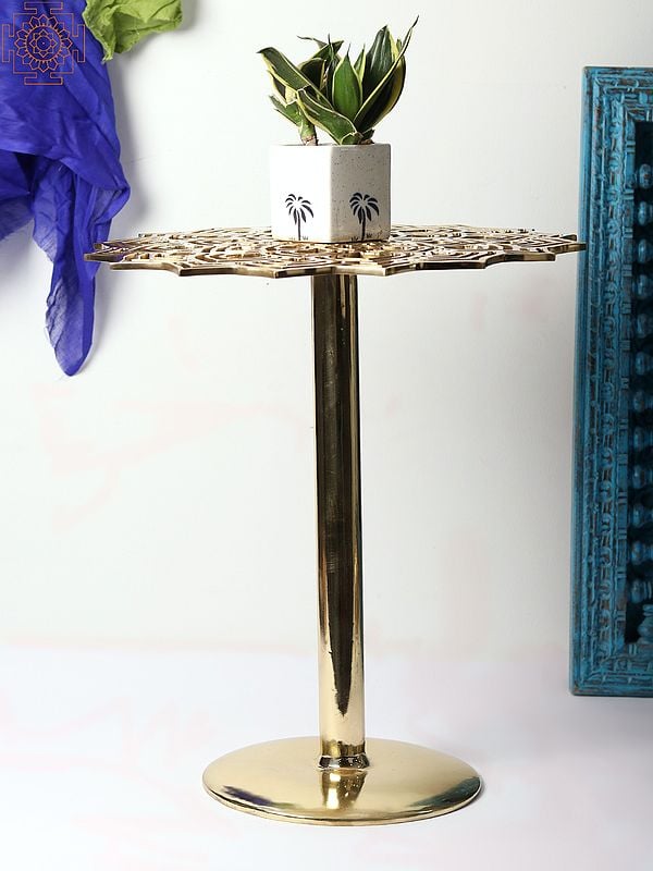 Exotic India Lotus Pattern Table | Brass Home Decor 