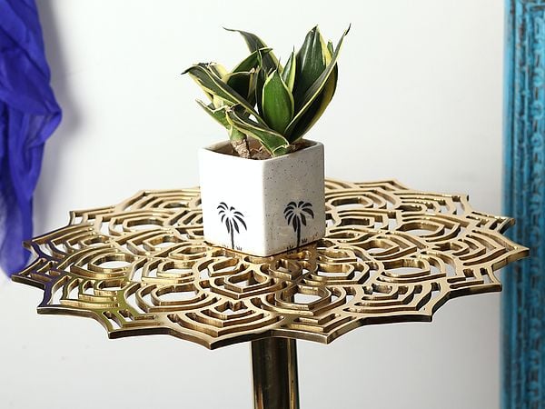 Exotic India Lotus Pattern Table | Brass Home Decor 