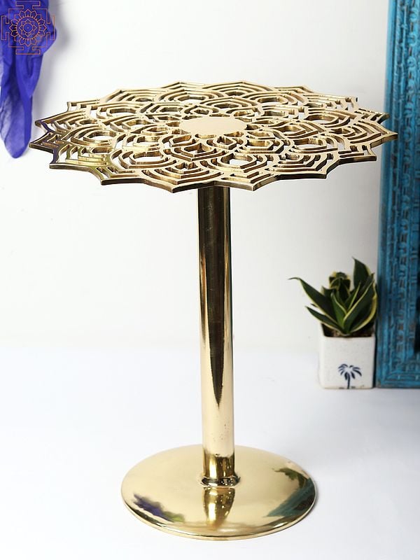 exotic india Lotus Pattern Table | Brass Home Decor 