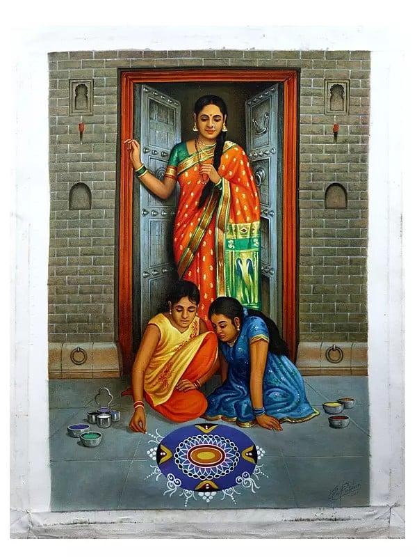 exotic india Making Rangoli (Handmade Painting) 