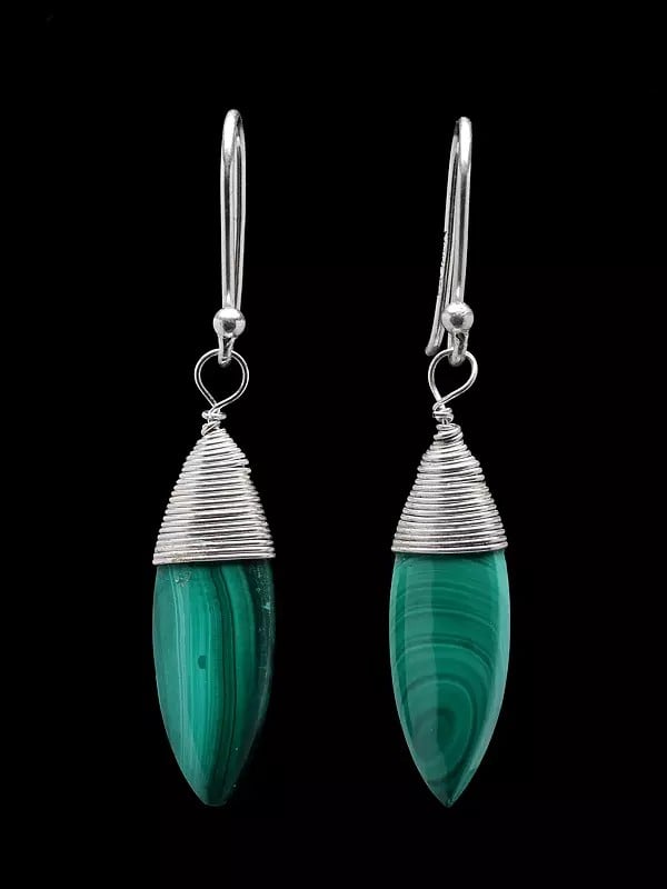Exotic India Malachite Gemstone Hook Earrings 