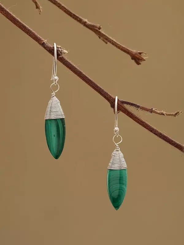 exotic india Malachite Gemstone Hook Earrings 